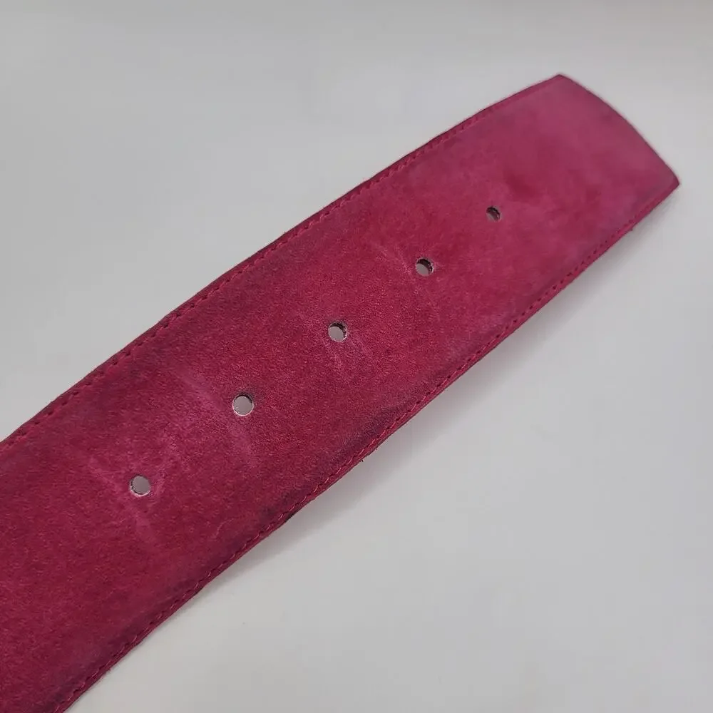 Vintage Pink Suede Leather Belt Small Wide Gold Sculptural Statement Waist 80s